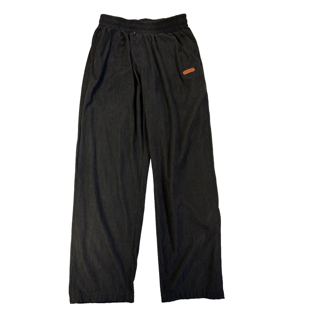 Women's Med Black Lightweight Pull On Wide Leg Corduroy Pants Urban Streetwear